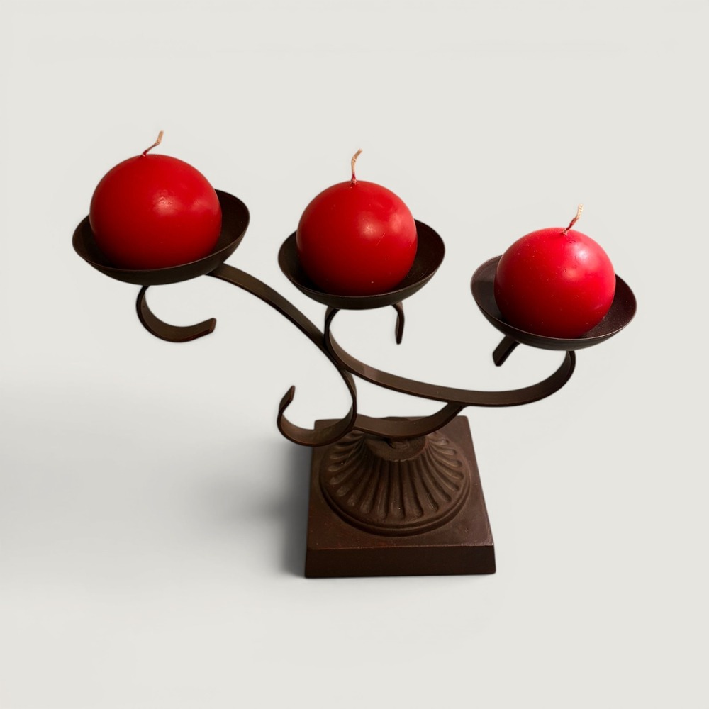 Vintage Rustic Metal 3 Candle Candelabra Centerpiece Tabletop Mantel Decor